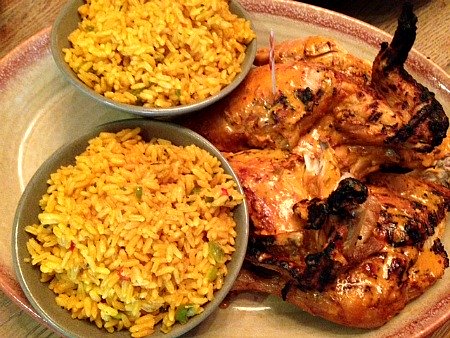 Roasted chicken and rice meal for dinner